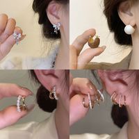 Sweet Heart Shape Flower Alloy Plating Inlay Rhinestones Opal Pearl Women's Hoop Earrings Drop Earrings Ear Studs 1 Pair main image 3