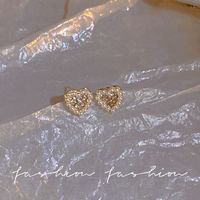Sweet Heart Shape Flower Alloy Plating Inlay Rhinestones Opal Pearl Women's Hoop Earrings Drop Earrings Ear Studs 1 Pair sku image 16