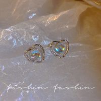 Sweet Heart Shape Flower Alloy Plating Inlay Rhinestones Opal Pearl Women's Hoop Earrings Drop Earrings Ear Studs 1 Pair sku image 17