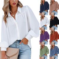 Mujeres Blusa Manga Larga Blusas Labor De Retazos Botón Elegante Color Sólido main image 2