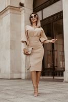Women's Pencil Skirt Elegant Round Neck Patchwork Long Sleeve Solid Color Knee-length Daily main image 5