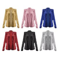 Women's Fashion Solid Color Sequins Patchwork Placket Coat Jacket main image 4