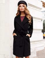 Women's Fashion Solid Color Tie Coat Woolen Coat main image 2