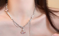 Toller Stil Herzform Perle Schmetterling Titan Stahl Überzug Inlay Künstliche Edelsteine Halskette Mit Anhänger 1 Stück sku image 5