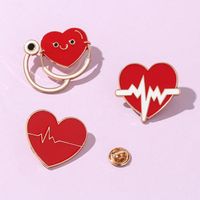 Fashion Human Electrocardiogram Heart Shape Alloy Enamel Inlay Rhinestones Unisex Brooches main image 5