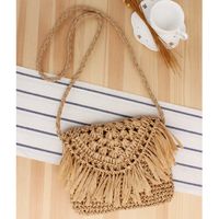 Women's Small Paper String Solid Color Cute Vacation Weave Square Zipper Straw Bag main image 1