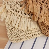 Women's Small Paper String Solid Color Cute Vacation Weave Square Zipper Straw Bag main image 3
