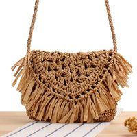 Women's Small Paper String Solid Color Cute Vacation Weave Square Zipper Straw Bag sku image 1