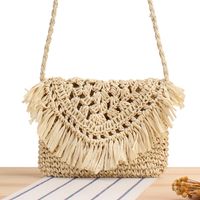 Women's Small Paper String Solid Color Cute Vacation Weave Square Zipper Straw Bag sku image 2