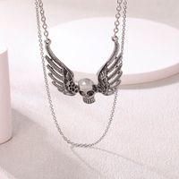 Punk Wings Skull Alloy Layered Three-dimensional Unisex Pendant Necklace 1 Piece main image 1