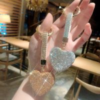 Sweet Heart Shape Ceramic Metal Inlay Rhinestones Women's Bag Pendant Keychain main image 4