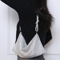 Women's Medium All Seasons Satin Solid Color Streetwear Rhinestone Dumpling Shape Zipper Evening Bag Underarm Bag sku image 4