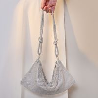 Women's Medium All Seasons Satin Solid Color Streetwear Rhinestone Dumpling Shape Zipper Evening Bag Underarm Bag sku image 3