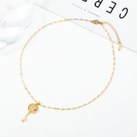 Fashion Dreamcatcher Key Ginkgo Leaf Titanium Steel Copper Gold Plated Hollow Out Inlay Zircon Pendant Necklace 1 Piece main image 5
