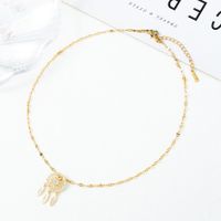 Fashion Dreamcatcher Key Ginkgo Leaf Titanium Steel Copper Gold Plated Hollow Out Inlay Zircon Pendant Necklace 1 Piece main image 2