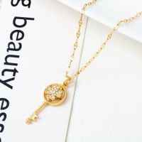 Fashion Dreamcatcher Key Ginkgo Leaf Titanium Steel Copper Gold Plated Hollow Out Inlay Zircon Pendant Necklace 1 Piece main image 6