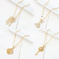Fashion Dreamcatcher Key Ginkgo Leaf Titanium Steel Copper Gold Plated Hollow Out Inlay Zircon Pendant Necklace 1 Piece main image 1
