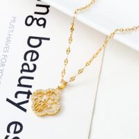 Fashion Dreamcatcher Key Ginkgo Leaf Titanium Steel Copper Gold Plated Hollow Out Inlay Zircon Pendant Necklace 1 Piece main image 7