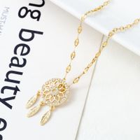 Fashion Dreamcatcher Key Ginkgo Leaf Titanium Steel Copper Gold Plated Hollow Out Inlay Zircon Pendant Necklace 1 Piece sku image 2