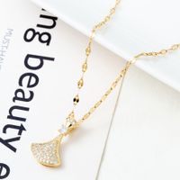 Fashion Dreamcatcher Key Ginkgo Leaf Titanium Steel Copper Gold Plated Hollow Out Inlay Zircon Pendant Necklace 1 Piece sku image 4