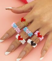 Fashion Colorful Rice Beads Wide-brimmed Ring Simple Contrasting Color Heart Shape Woven Ring main image 3