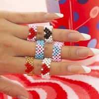 Fashion Colorful Rice Beads Wide-brimmed Ring Simple Contrasting Color Heart Shape Woven Ring main image 4