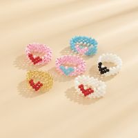 Fashion Colorful Rice Beads Wide-brimmed Ring Simple Contrasting Color Heart Shape Woven Ring main image 5