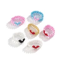Fashion Colorful Rice Beads Wide-brimmed Ring Simple Contrasting Color Heart Shape Woven Ring main image 6