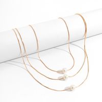 Vintage Multi-layered Pearl Pendant Geometric Thin Chain Snake Bone Necklace main image 5