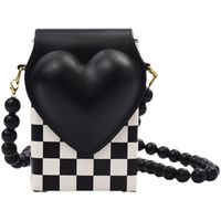 Cuir Noir Perle Chaîne Coeur Forme Boîte Sac Nouvelle Mode Mode Une Épaule Sac De Messager 17*12*5 Cm main image 6