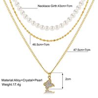 Retro Full Rhinestone Butterfly Pearl Three-layer Gold Alloy Necklace Wholesale main image 6