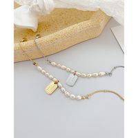 Korean Niche Fashion Pearl Stitching Chain Stainless Steel Bracelet Wholesale main image 3