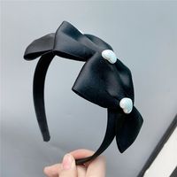 Three-dimensional Pearls Heart-shaped Bows Ribbon Wide-brimmed Cloth Headband main image 2
