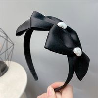 Three-dimensional Pearls Heart-shaped Bows Ribbon Wide-brimmed Cloth Headband main image 3