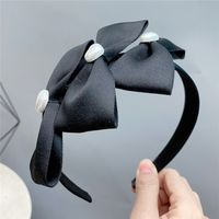 Three-dimensional Pearls Heart-shaped Bows Ribbon Wide-brimmed Cloth Headband main image 4