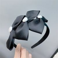 Three-dimensional Pearls Heart-shaped Bows Ribbon Wide-brimmed Cloth Headband main image 5