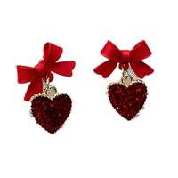 Simple Red Heart Earrings Cute Korean Bow Alloy Drop Earrings main image 6
