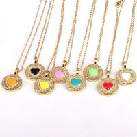 Fashion Enamel Color Drop Oil Heart Pendant Zircon Copper Necklace Wholesale main image 1