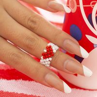 Fashion Colorful Rice Beads Wide-brimmed Ring Simple Contrasting Color Heart Shape Woven Ring sku image 1