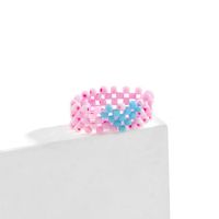 Fashion Colorful Rice Beads Wide-brimmed Ring Simple Contrasting Color Heart Shape Woven Ring sku image 4