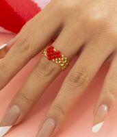 Fashion Colorful Rice Beads Wide-brimmed Ring Simple Contrasting Color Heart Shape Woven Ring sku image 5