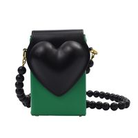 حقيبة جلدية سوداء سلسلة من اللؤلؤ على شكل قلب حقيبة الموضة الجديدة ذات الكتف الواحد 17 * 12 * 5 سم sku image 1