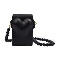 Cuir Noir Perle Chaîne Coeur Forme Boîte Sac Nouvelle Mode Mode Une Épaule Sac De Messager 17*12*5 Cm sku image 2