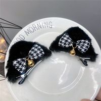 Cute Plaid Bells Cat Ears Bows Hair Hoop Plush Cosplay Head Hoop sku image 3