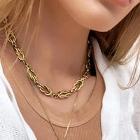 Vintage Thick Chain Punk Hollow Chain Double Layers Square Pendant Copper Necklace sku image 1