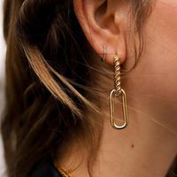 European And American Twisted Women's Long Retro Oval Gold Plated Copper Earrings main image 4