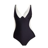 Stitching Solid Color Backless Triangle Gathered Hot Spring One-piece Swimsuit main image 6