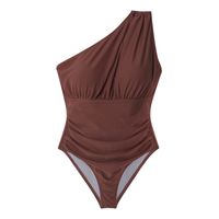 New Slim Fit Covers Belly Thin One-shoulder One-piece Solid Color Bikini Swimsuit main image 2