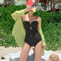 Korean Sexy Yellow White Suspenders Backless One-piece Triangle Swimsuit main image 4
