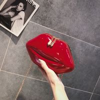 Fashion Dinner Bag Lips Crossbody Glossy Patent Leather Bag Chain Red Lips Banquet Bag 10*14*4cm main image 1